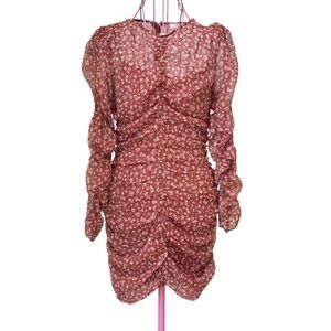 New Lush Ruched Mini Dress Women’s Small Ditsy Floral Chiffon Lined Romantic